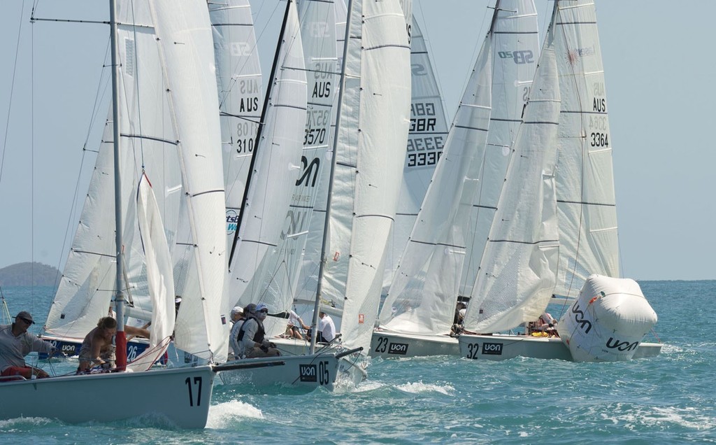 Top mark bunch up - 2012 UON SB20 World Championships © Photo Ciaran Handy /Hamilton Island